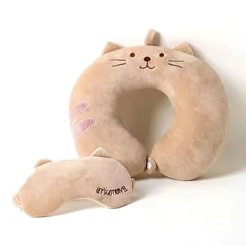 Almofada Travesseiro Descanso de Pescoço Viagem + Máscara de Dormir Tapa Olho (MARROM)