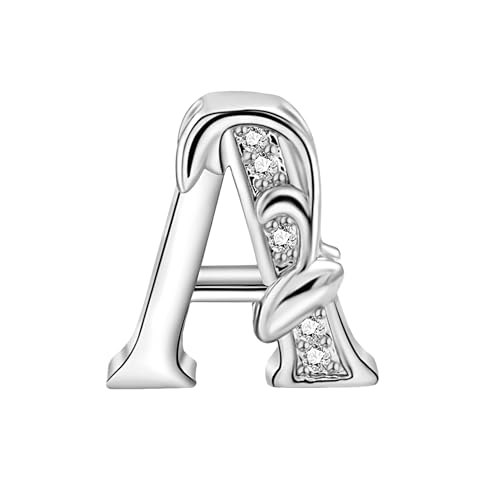 925 Sterling Silver Letter Charms for Pandora Bracelets Letter A Charm Alphabet Initial Beads Jewelry Gift for Women Girls
