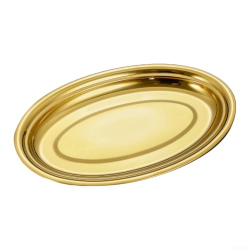 Image of Stainless Steel Deepened Oval Fish Plate Gold Silver Dish For Dining Serving(Gold 30cm)