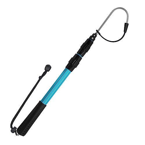 KOMCLUB Raffio Telescopico in Lega di Alluminio Accessori per la Pesca con Gancio e Manico in Gomma, Adatto per la Pesca in Acqua Dolce e Salat 140cm