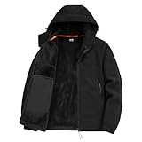 [Manatsulife] フリース ジャケット 防寒 メンズ 裏起毛 暖かい 厚手 冬服 フード付き 撥水 防風 釣り 登山 柔らかい アウトドア カジュアル WT8801 (JP, アルファベット, L, ブラック)