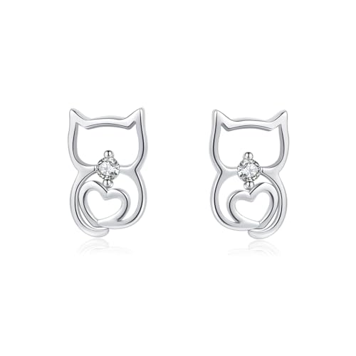 SLUYNZ 925 Sterling Silver Cute Cat Stud Earrings for Women Teens Cat Dog Stud Earrings