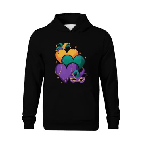 Kids Retro Mardi Gras Hearts Vintage Boys Girls Lightweight Kangaroo Pocket Fleece Hoodies2