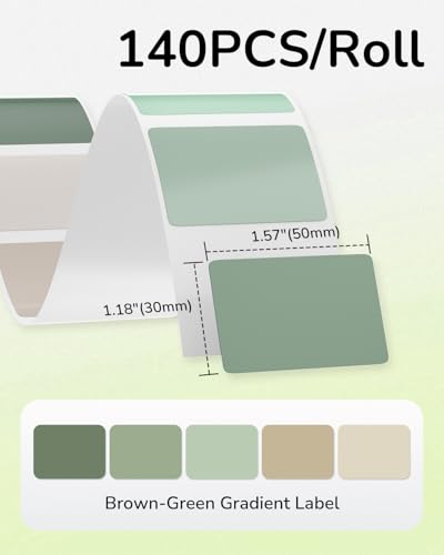 Image of Phomemo Labels- Green Gradient 5 Colors Thermal Labels, 1.57 inch x 1.18 inch Self-Adhesive Stickers for M110 /M100 /M220 /M250 Label Printers, 40x30mm Thermal Paper for Candle, Logo, Baking Box, 230pcs /Roll