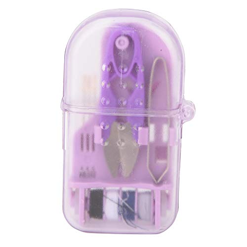 Restokki Portable Mini Plastic Sewing Tool Box, Needle Scissors Storage Container, Portable Art Craft Supply Organizer, Sewing Box Craft Storage(Purple)