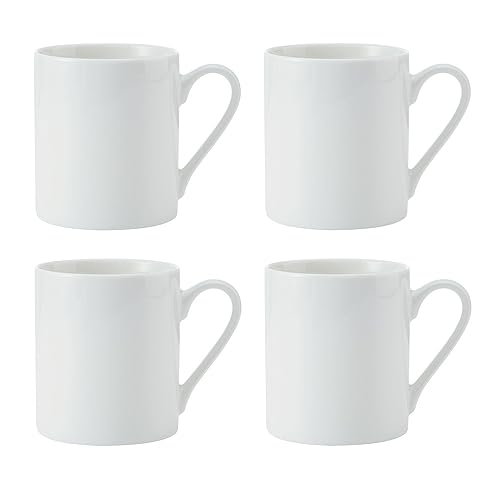 Mikasa Egret Set di tazze 4pz in porcellana, 4 tazze bianche classiche per tè e caffè, 380 ml - Confezione regalo e lavabile in lavastoviglie