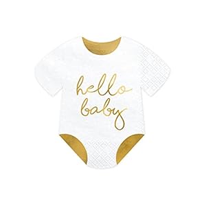 Party Deco Hello Baby gouden en witte romper pak baby shower servetten x 20