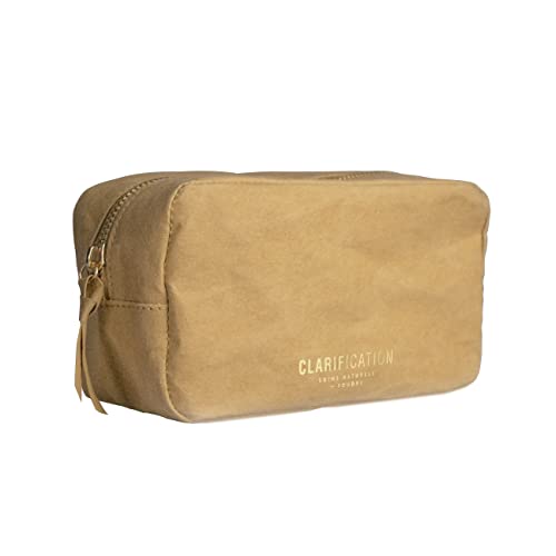 CLARIFICATION - Trousse de Toilette Kraft Fermeture Cuivre - Trousse de Maquillage Minimaliste - en Papier Résistant et Imperméable - Vegan - pour Hommes Et Femmes - 18 x 10 x 7 cm - Brun Cover