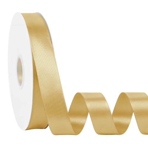 Simplegoal Double Face Gold Satin Ribbon 1 Inch X 100 Yards Polyester Gold Ribbons for Gift Wrapping Crafts Flower Bouquet Sewing Arts Wedding Party Decoration
