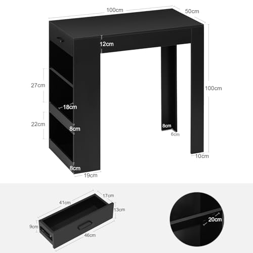 WOLTU Stehtisch Bartisch Bistrotisch, mit 1 Schublade 3 Ablagen, mit Weinregal, Küchentisch für Bar Küche Wohnzimmer Esszimmer (Schwarz, Zentimeter, 100, Zentimeter, 50, Zentimeter, 100)
