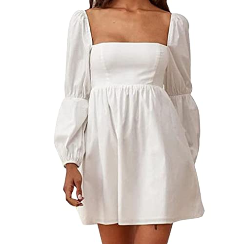 Vestidos de convidada de casamento para mulheres, vestido francês, gola quadrada, cintura alta, mang
