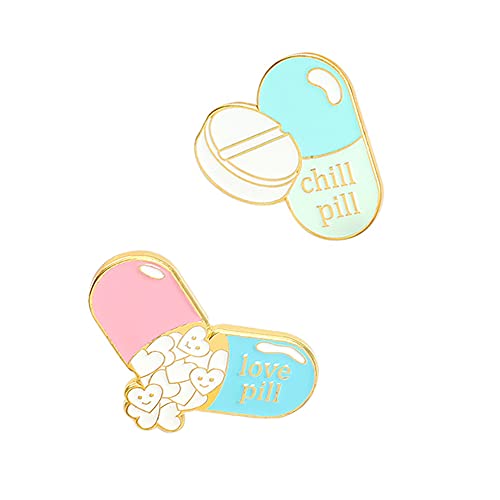 Chill Pill Pin Girls' Brooches Women's Brooches & Pins Medical Jewelry Enamel Brooch Set Nurse Doctor Graduation Medical Student for Woman Chemistry Broochï¼ˆ2 Pieces ï¼‰