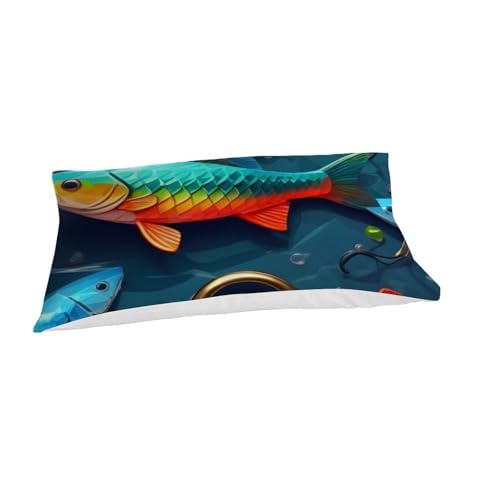Housse de couette poisson coloré lit simple 135x200 microfibre zippée - 7