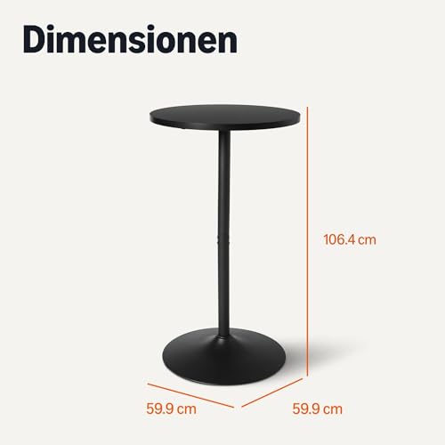 Amazon Basics Bartisch, Frühstückstisch, Bistrotisch, Rund, für den Innenbereich, 59,9cm x 59,9cm x 106,4cm, Schwarz