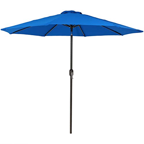 Sunnydaze Sunbrella Patio Umbrella With Auto Tilt And Crank, 9 Foot Outdoor Market Umbrella, Rust Resistant Aluminum, Pacific Blue #TOP4