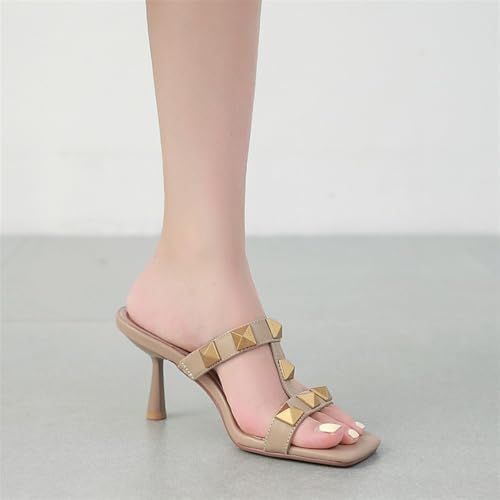 Women's T-Strap Stiletto Heeled Sandals Open Toe Heels Slip On Mules Summer Party Dress Sandals3