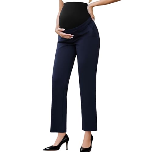 Ecavus Maternity Pants Over The Belly Seamless Stretch Work Pants Dual Length Pregnancy Office Dress Pants with Pockets by Ecavus - Used condition - US$16.03
