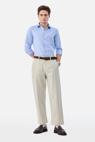 Image of SNITCH Men Casual Wear Chinos | Baggy Fit Wide-Leg Solid Trousers | Stretchable Cotton Blend Pants for Summer Outings