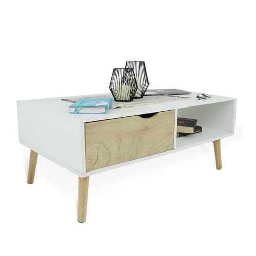 Recopilación de Mesas de centro Top 5. 41 GAON. Mesa de Centro para Sala Diseño Minimaliista de Madera Mesa Auxiliar para Cafe Ideal para Dormitorio Oficina con Cajon y Estante