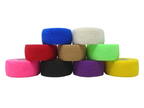 9er-Set Fingerverband | Pflasterverband | Pflaster ohne Kleber - Farbauswahl - 2,5cm x 4,5m - elastisch, wasserabweisend, kohäsiv (Bunter Mix) Cover