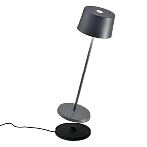 Zafferano – Olivia Pro Kabellose LED-Tischleuchte aus Aluminium, dimmbar, IP65-Schutz, Indoor/Outdoor Benutzung, EU-Stecker – H: 35,5cm (Dunkelgrau), ZAFOLIVIAPRO-GY