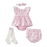 YOURDIARY Baby Girls' Sleeveless Bodysuit Dress Floral Ruffle Sleeve Summer Clothes for Baby Girl Rompers Dress with Bloomers Socks and Headband Pink 0-3 Months
