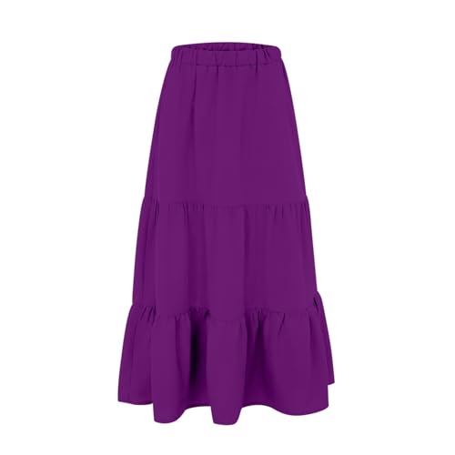 Summer Maxi Skirt for Women Boho Lightweight Flowy Tiered Long Beach Skirts with Pockets, Purple, Large3