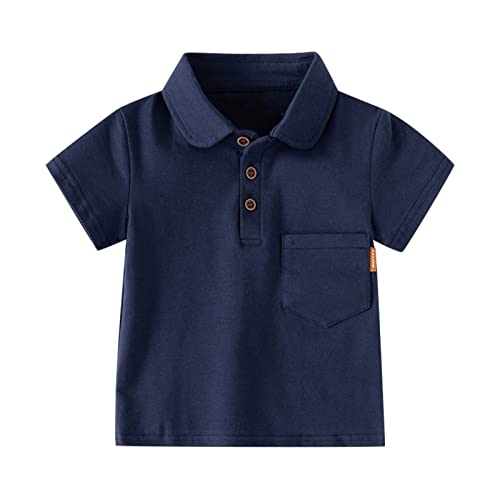 Little Toddler Boys Shirts Short Sleeve P𝚘lo Shirts with Pocket Summer Casual Clothes (B-Navy, 18-24 Months)