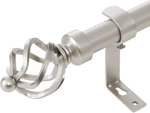 NICETOWN NICETOWN White Faux Linen Cafe Curtains (2 Panels, 42Wx48L - Rod Pocket Light Filtering Drapes) +Curtain Rod Set (28-48" Adjustable, 1" Diameter, Satin Nickel)