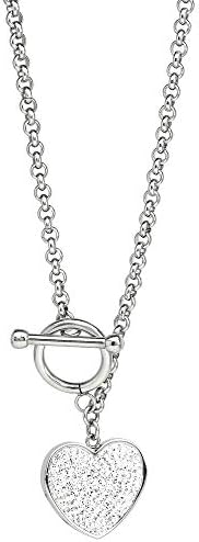 Lavari Jewelers Stainless Steel Heart Charm Necklace with Crystal...