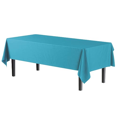 Image of Party Solids Turquoise Rectangular Plastic Tablecloth - 54x108 Inch, Pack of 24