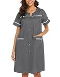 Ekouaer Plus Size Housecoats Womens Cotton Nightwear Short Sleeve Long Lounger Robe (Gray, XXL)