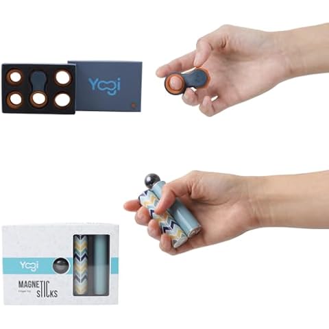 Yogi Fidget Toy and Magnetic Sticks Bundle - Patented Fidget Spinner Design, Desk Toy for Office Magnetic Fidget Toy with Magnet Sticks and Ball, Ideal Desk Toy Cover