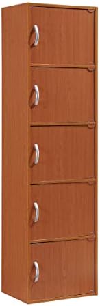 HODEDAH Bookcase Cabinet, 5 Door, Cherry