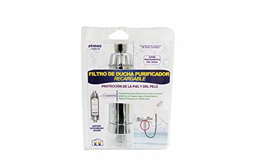 Atmos Products 1535 PURIFIANT Ricaricabile - Dispositivo ideale per filtrare gli impuretati e gli agenti contaminanti dell'acqua durante la doccia, grigio metallo