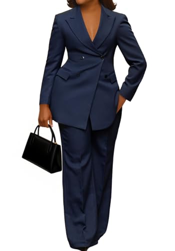 Tcremisa Blazer Sets for Women 2 Piece Pants Suit Dressy Double Breasted Blazer Pants Set Business Office Outfits4