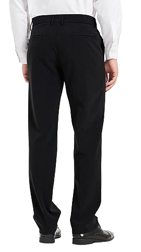Plaid&Plain Men's Dress Pants with Elastic Waistband and Stretchy Fabric Straight Fit2