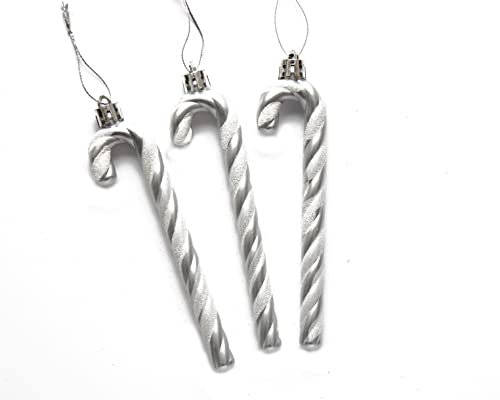 Pack of 6-13CM Glitter Candy Cane -Christmas Tree Hanging Decoration Bauble Xmas Ornament (Silver) - Image 3