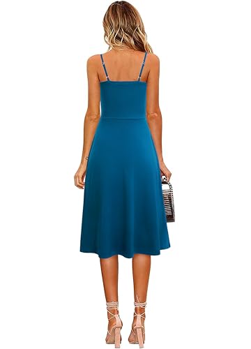 Image of Berydress Women's Casual Beach Summer Dresses 2026 Solid Cotton Flattering A-Line Spaghetti Strap Button Down Midi Sundress