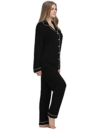 Image of Cherrydew Women Bamboo Viscose Cooling Long Sleeve Button Down Pajama Sets | Buttery Soft,Cooling Comfort,Breathable,Stretchy Fabric