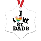 Ornements de sapin de Noël L Love My Dads Rainbow Heart Ornaments LGBT drôle de Noël à suspendre Amour égalité Droits LGBTQ Rainbow Holiday Keepsake Ornement de Noël en céramique