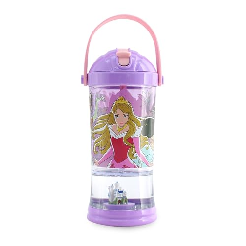 Disney Store Vaso con popote oficial de Disney Princess Snow Globe, botella de agua de 310 ml para niños con popote abatible y tapa de rosca, adecuada para mayores de 4 años