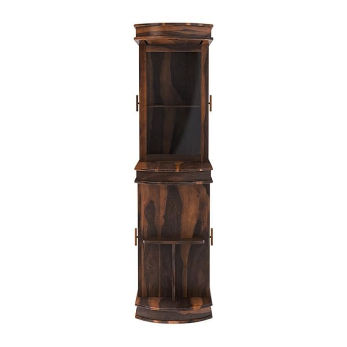 Image of The Attic Jaigarh Bar Cabinet, Hard and Soft Drinks Bar Storage Cabinet, Wine Wisky Scotch, Round Bar for Home, Walnut Finish