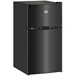 HOMCOM Mini Fridge with Freezer, 3.2 Cu. Ft. Compact Refrigerator with Adjustable Shelves, Mechanical Thermostat, Reversible Double Doors for Bedroom, Kitchen, Apartment, Black