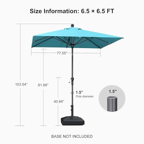 Image of PURPLE LEAF Patio Market Umbrella 6.5' x 6.5' Square Tilt Turquoise Blue