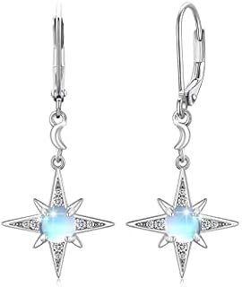 Moonstone Earrings Women 925 Sterling Silver Star Earrings Moonstone Drop Earrings Rainbow Moonstone Jewellery for Women Daughter Girls