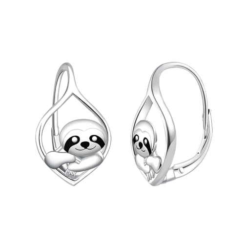 Cute Sloth Earrings for Women - 925 Sterling Silver Sloth Gifts Hypoallergenic Animal Earrings Dainty Zoo Jewelry Unique Lightweight Huggie Earring for Birthday