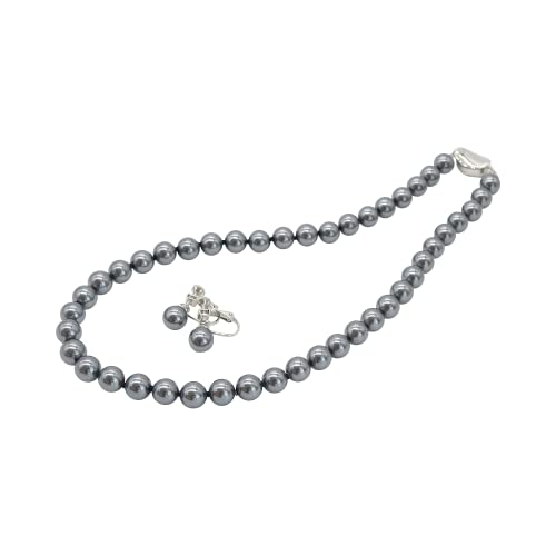 [咲屋] 貝パールネックレスセット 8mm 42cm 40cm 45cm シルバーブラック/イヤリング