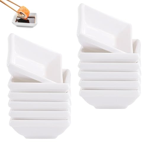 Tazones para Salsa, 12 Piezas Cuencos Pequeños para Salsas, Blanco Mini Cuencos para Salsas, Cuadrados, para Aperitivos, Salsas, Especias, Guarniciones, 7,5 x 7,5 x 2,8 cm