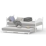 GAOMON Twin Daybed with Trundle, Sturdy Metal Foldable Bed Frame, Metal Double-Sized Sofa Bed, Heavy-Duty Steel Bed Frame, Suitable for Living Rooms, Bedrooms and Guest Rooms, White